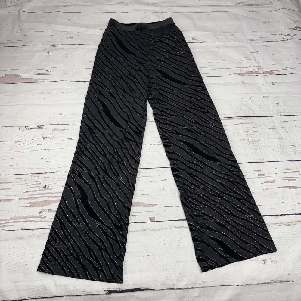 Forever 21 Black Zebra Print Glitter Pants, Wide Leg Party Trousers, Size S
